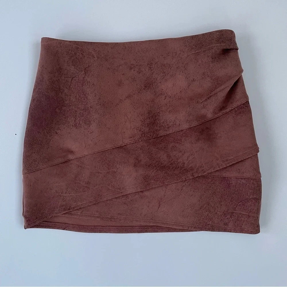 Free People Brown Faux Leather Suede Wrap Mini Skirt Size 0, New with Tags! NWT